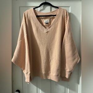 American Eagle Outfitters Soft Pink Waffle Knit V-Neck Sweatshirt